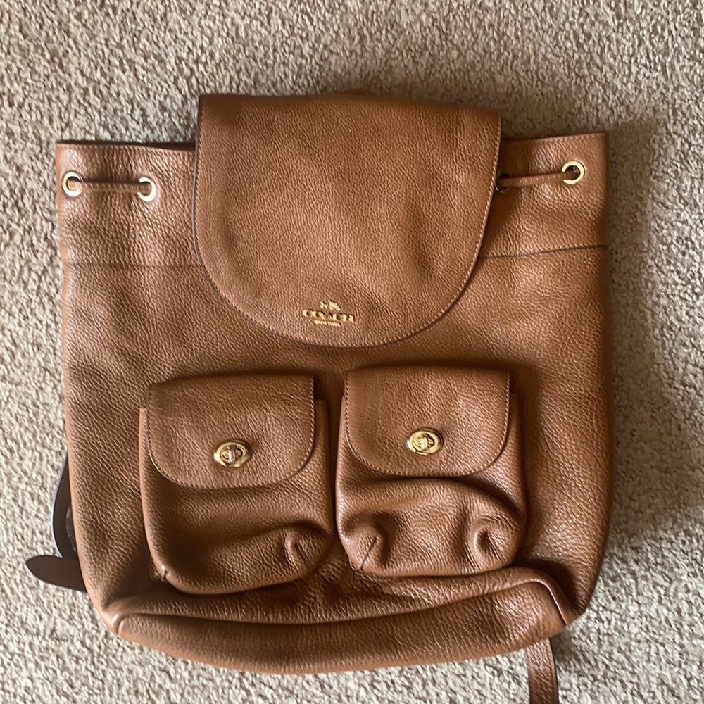 Brown leather Coach backpack